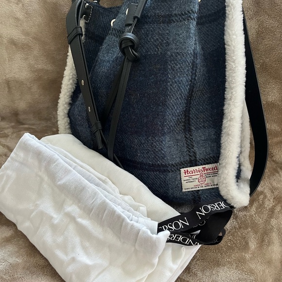 JW Anderson Harris Tweed Blue Plaid Women's Shoulder Bag - Picture 10 of 12